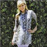 LINDI APPAREL Grey Geometric Print Stretch Pleat Tunic