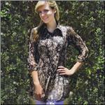 LINDI APPAREL Dark Ditsy Print Stretch Pleat Tunic