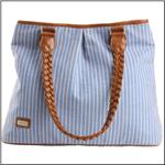 AME &amp; LULU Leather Handled Blue Herringbone City Tote