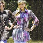 LINDI APPAREL Purple Flower Print Stretch Pleat Tunic