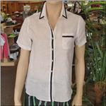 TOBY TUCKER  White With Navy Linen Blouse
