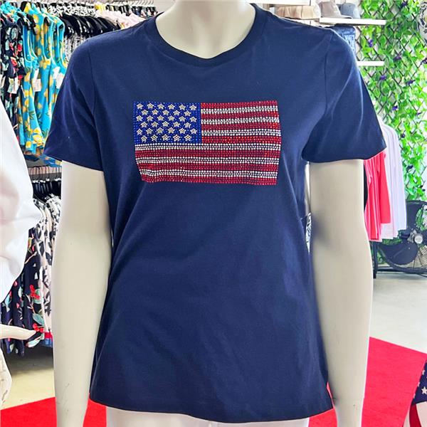 American Crystal Bling Flag Short Sleeve Crew Tee - 2 Colors $89.99