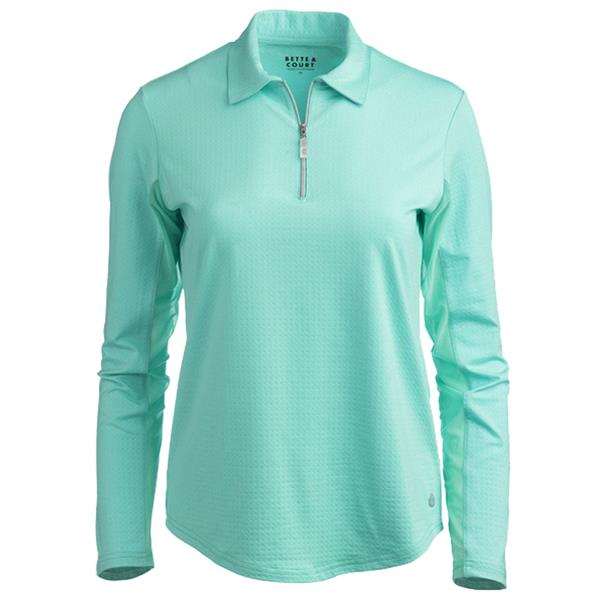 Bette Court Cool Elements Aqua Color Tone Long Sleeve Zip Polo