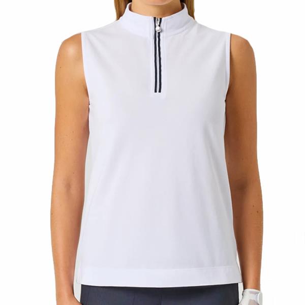 Daily Sports Kim Sleeveless Cotton Blend White Zip Pique Shirt $76.99