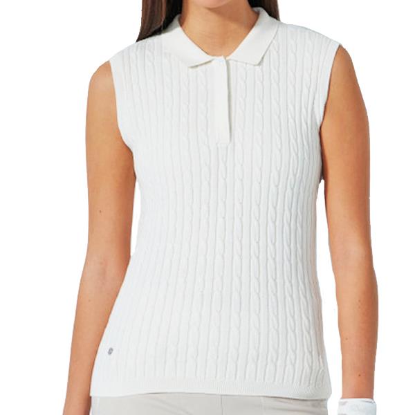 Daily Sports Madelene White Sleeveless Cotton-Cashmere Cable Knit Polo $139.99