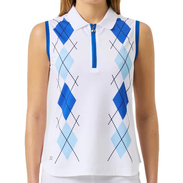 Daily Sports White-Mid Blue Placed Argyle Sleeveless Shirt $115.99