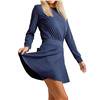 Calliope Kiona Navy Long Sleeve Flare Bottom Stretch Dress $135