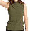 CALLIOPE Cotton Blend Seville Sleeveless Ribbed Mock Neck Shirt in Army Green $82