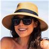 Eric Javits Phoenix 3-1/2" Inch Natural & Black Squishee Fedora UPF50+ Sun Hat: $295