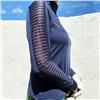 Famara Navy Mesh Ladder Stripe Sleeve Shirt $119