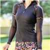 Kastel UPF30+ Mesh & Lace Inset Raglan Sleeve Mock Neck with Crystal Zipper $129
