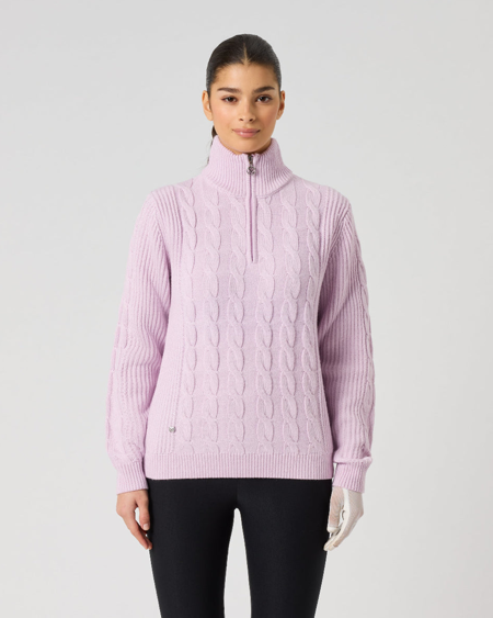 Daily Sports Unlined Pink Cable & Rib Knit High Collar Pullover Sweater $169.99