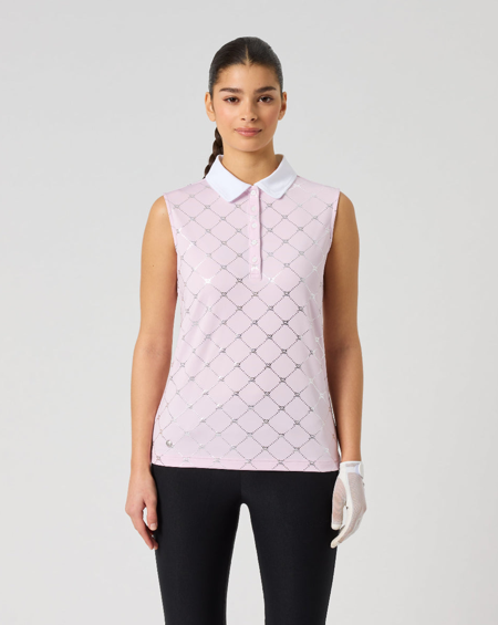 Daily Sports Foil Silver Logo Print Sleeveless Polo