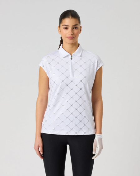 Daily Sports Silver Argyle/Logo White Cap Sleeve Polo $129.99