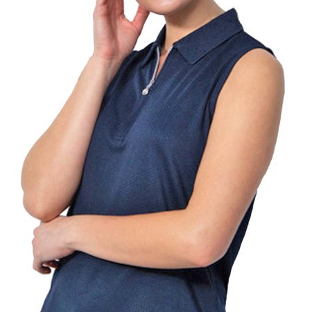 DAILY BASICS Peoria Navy Blue Textured UPF50+ Sleeveless Shirt $74