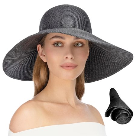 Eric Javits Bella 5-1/4" Inch UPF50+ Black Color Roll-Up Larger Brim Sun Hat: $295