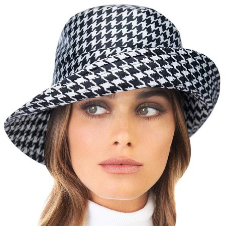 Eric Javits Houndstooth Print 3" Inch Bucket Hat - Light Weight & Packable Water Repellent Rain Hat
