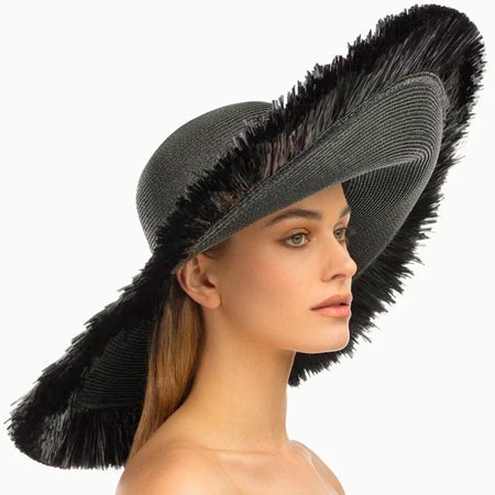 Eric Javits Fringed Floppy Solid Color Black 8-Inch Brim UPF50+ Sun Hat