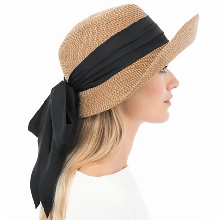 Eric Javits Lou Lou Natural Black Silk Drape Band-Bow Squishee Hat $450