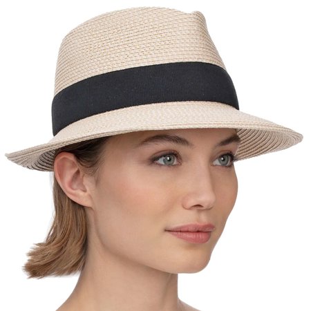 Eric Javits Squishee 2-3/4" Inch Classic Fedora UPF50+ Cream-Black Sun Hat: $295
