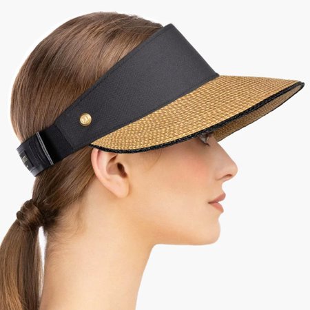 Eric Javits Champ Tipped Black-Natural-Black UPF50+ Sun Visor Blocks 95% of Harmful Rays: Sale: $188