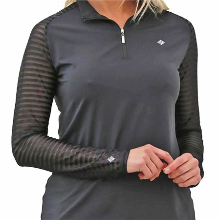 Famara Black Raglan Mesh Ladder Stripe Long Sleeve Mockneck $119