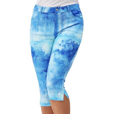 Famara Periwinkle Watercolor 27" Comfort Stretch Pedal Pusher Pant $140