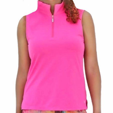 Famara Sleeveless Solid Color Hot Pink Zip Mock Neck Shirt $112