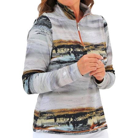 Famara Driftwood Dove Grey Long Sleeve Multi Art Inspired Mock Shirt $120