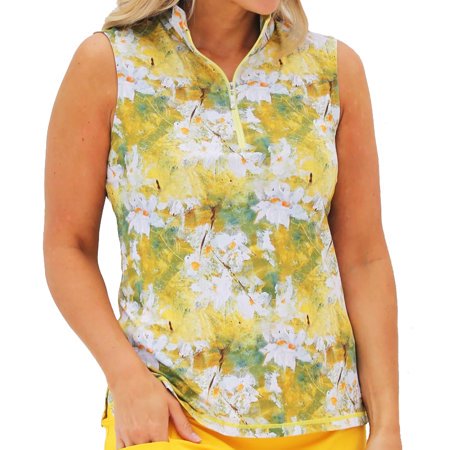 Famara Yellow Daisies Sleeveless Zip Shirt $112