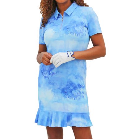 Famara Periwinkle Watercolor Short Sleeve Frill Bottom Dress $160