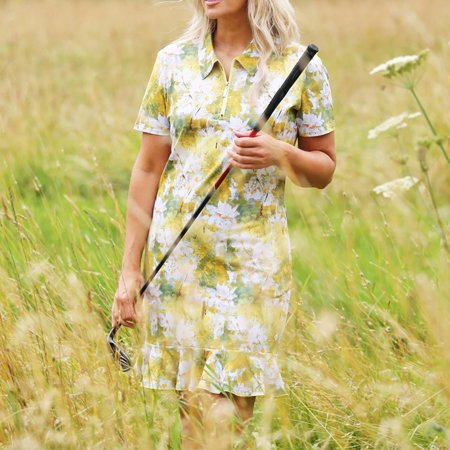 Famara Yellow Daisy Short Sleeve Frill Bottom Dress $160