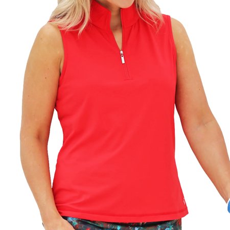 Famara Sleeveless Solid Color Cherry Zip Mock Neck Shirt $112