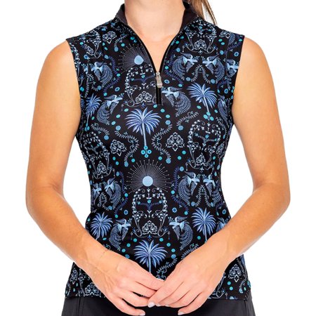 Kastel Denmark UPF30+ Regal Palm Print Sleeveless Zip Mock Neck Shirt $89