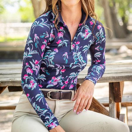 Kastel Denmark UPF30+ Navy Blue Garden Bloom Print Raglan Long Sleeve Mock $99