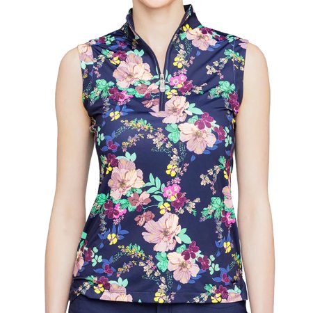 Kastel Denmark UPF30+ Navy Blue Lush Garden Floral Sleeveless Mock $89