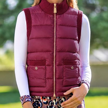 Kastel Denmark Oxblood Quilted Ribbed Trim Vest Gold Hardware Vest $229