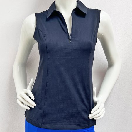 Kenny Dana UPF50+ Black Zip Polo Solid Color Sleeveless Shirt $83.99