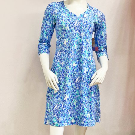 KENNY DANA Blue Leopard 3/4 Sleeve V-Neck Dress UPF50+ $102.20