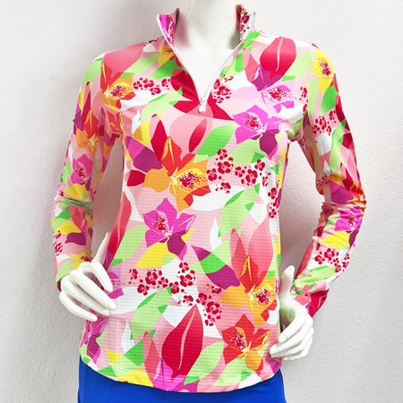 UPF50+ Mesh Sleeve Pink Island Multi Floral Body Cooling Sunshirt $98.99