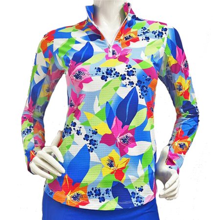 UPF50+ Mesh Sleeve Blue Island Multi Floral Body Cooling Sunshirt $98.99