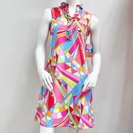 KENNY DANA Kaleidoscope Sleeveless Ruffle Y-Neck Dress UPF50+ $102.20
