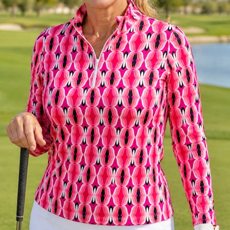 UPF50+ Solid Sleeve Geo Pink Coral Body Cooling Zip Shirt $98.99