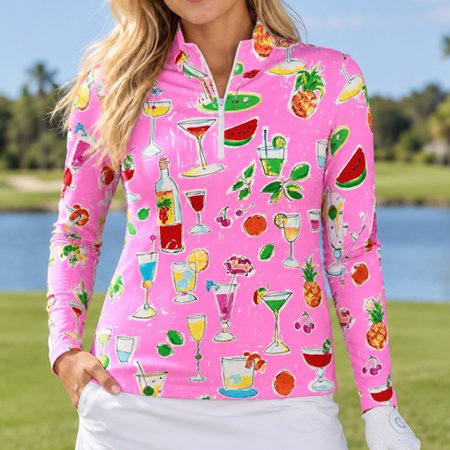 UPF50+ Solid Sleeve Happier Hour Pink Body Cooling Zip Shirt $98.99