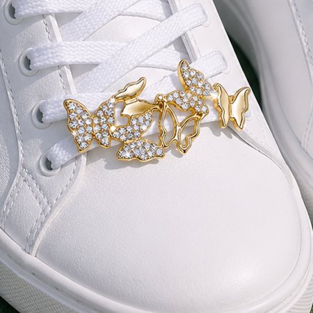 Gold Tone Butterflies with Faux Crystals Lace-On Shoe Charm Pair $10.99