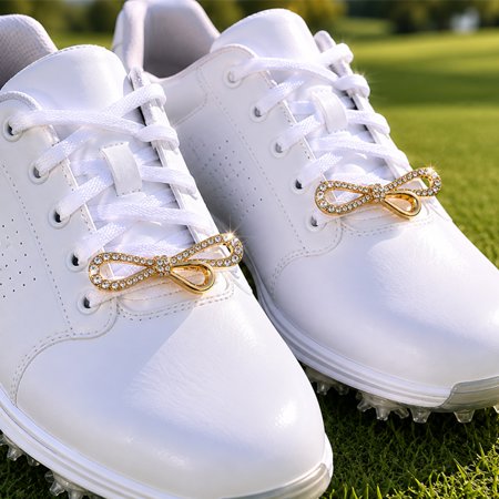 Gold Tone Ribbons Faux Crystal Lace-On Shoe Charm Pair $10.99