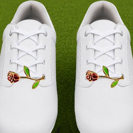Gold Tone Red-Green Enamel Rose Lace-On Shoe Charm Pair $10.99