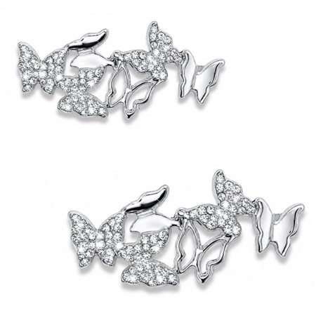 Silver Tone Butterflies with Faux Crystal Accents Lace-On Shoe Charm Pair $10.99