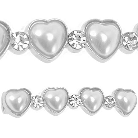 Silver Tone Hearts Faux Pearls-Crystal Lace-On Shoe Charm Pair $10.99
