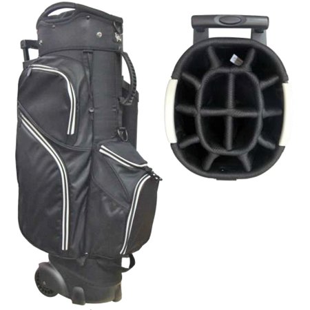 ROLLING: Wheeled Black-White Trim 14-Way 6 Pocket Transport Golf Bag $195.99